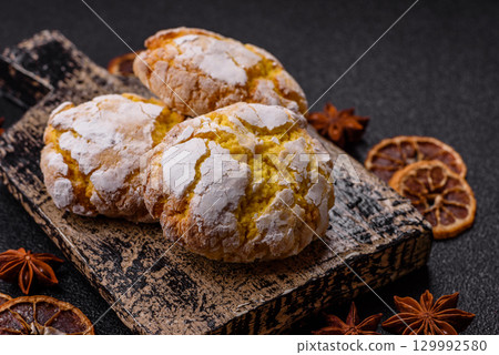 Crinkle biscuits lemon or banana, healthy vegan food. Lemon biscuits 129992580