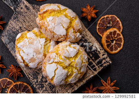 Crinkle biscuits lemon or banana, healthy vegan food. Lemon biscuits 129992581