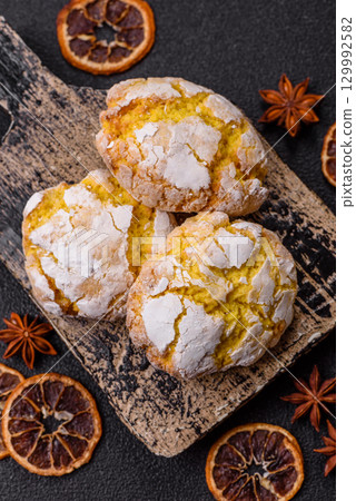 Crinkle biscuits lemon or banana, healthy vegan food. Lemon biscuits 129992582