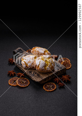 Crinkle biscuits lemon or banana, healthy vegan food. Lemon biscuits 129992587