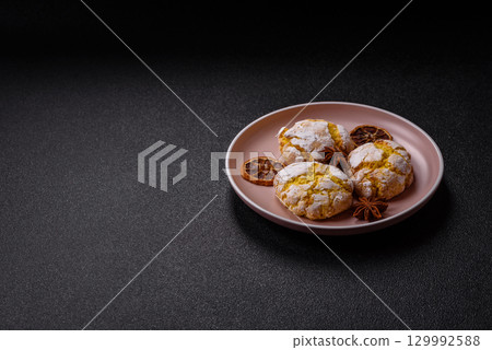 Crinkle biscuits lemon or banana, healthy vegan food. Lemon biscuits 129992588