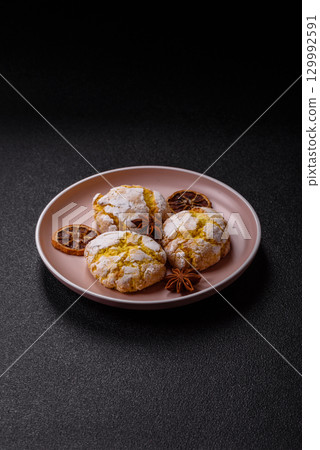 Crinkle biscuits lemon or banana, healthy vegan food. Lemon biscuits Crinkle biscuits lemon or banana, healthy vegan food. Lemon biscuits 129992591