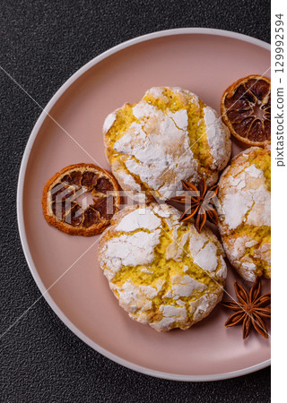 Crinkle biscuits lemon or banana, healthy vegan food. Lemon biscuits 129992594