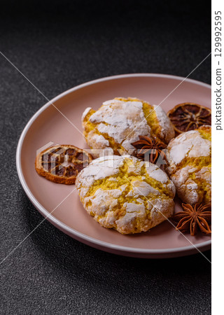 Crinkle biscuits lemon or banana, healthy vegan food. Lemon biscuits 129992595