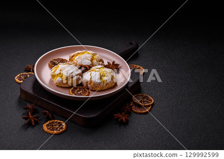 Crinkle biscuits lemon or banana, healthy vegan food. Lemon biscuits 129992599