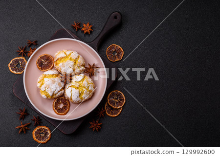 Crinkle biscuits lemon or banana, healthy vegan food. Lemon biscuits 129992600