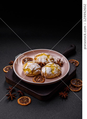 Crinkle biscuits lemon or banana, healthy vegan food. Lemon biscuits 129992602