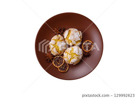 Crinkle biscuits lemon or banana, healthy vegan food. Lemon biscuits 129992623