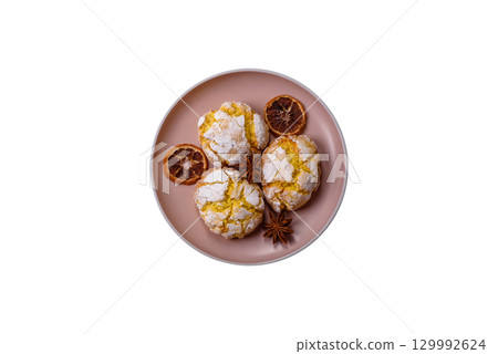 Crinkle biscuits lemon or banana, healthy vegan food. Lemon biscuits 129992624