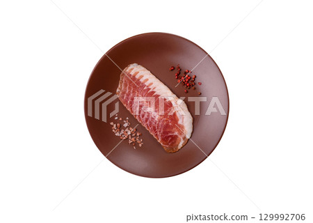 Sliced ham, meat, pork or turkey sausage for sandwiches. Ham slices, food 129992706