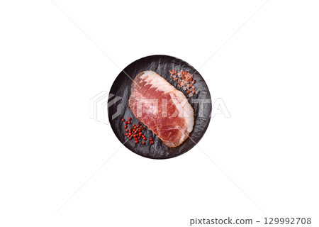 Sliced ham, meat, pork or turkey sausage for sandwiches. Ham slices, food Sliced ham, meat, pork or turkey sausage for sandwiches. Ham slices, food 129992708