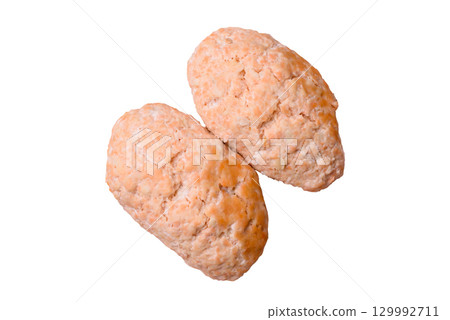 Steamed fish or chicken cutlets or meatballs with salt and spices. Fish cutlets Steamed fish or chicken cutlets or meatballs with salt and spices. Fish cutlets 129992711