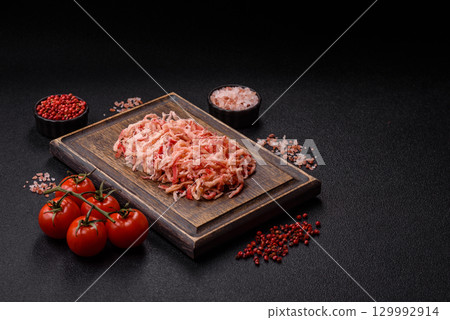 Food, dried squid in shavings or chopped as snacks or jerky. Snack dried squid for beer 129992914