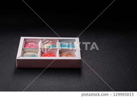 Chinese mooncake is an Asian sweet dessert. Asian mooncake as a background for your design Chinese mooncake is an Asian sweet dessert. Asian mooncake as a background for your design 129993015