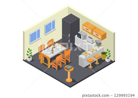 Isometric kitchen room 129993194