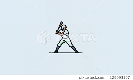 Baseball logo ready for print. Player with a baseball bat on white background Baseball logo ready for print. Player with a baseball bat on white background 129993197