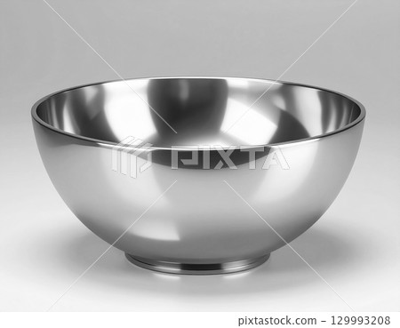 Minimalistic metal bowl stock image. AI-generated image. 129993208
