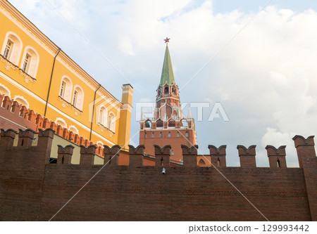 Troitskaya tower of the Kremlin in Moscow, Russia. View from the Alexander Garden Troitskaya tower of the Kremlin in Moscow, Russia. View from the Alexander Garden 129993442
