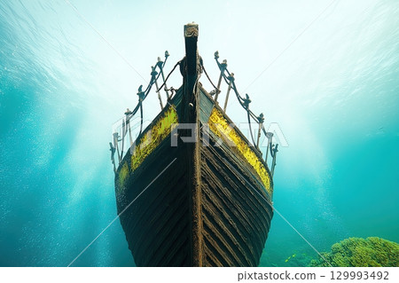 A sunken ship. deep dark water 129993492