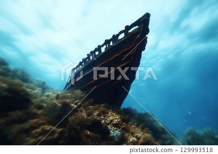 A sunken ship. deep dark water 129993518