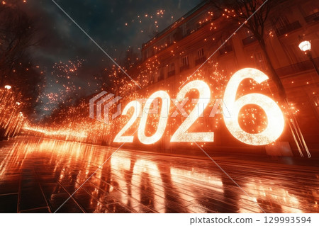 Digital number 2026 on the street Digital number 2026 on the street 129993594