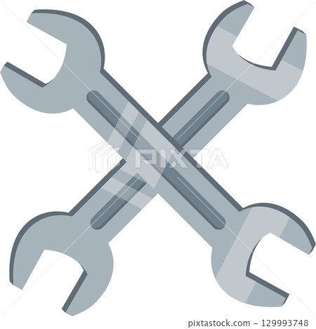 Two crossed wrenches create a tool-focused composition. A symbol of maintenance and repair projects. 129993748