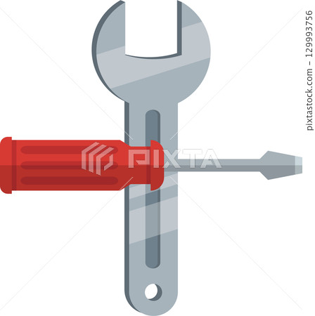 A wrench and a screwdriver forming a crossed shape, representing tools and repair work. A wrench and a screwdriver forming a crossed shape, representing tools and repair work. 129993756