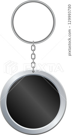 Round metal keychain with space for personalization, featuring a sleek silver ring and chain. 129993780