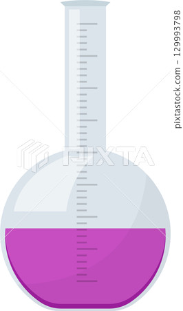 Chemical experiment: A clear flask contains a vibrant purple liquid, essential for laboratory work. Chemical experiment: A clear flask contains a vibrant purple liquid, essential for laboratory work. 129993798