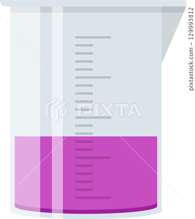 Beaker with Purple Liquid: A laboratory instrument used for measuring & mixing chemicals. Beaker with Purple Liquid: A laboratory instrument used for measuring & mixing chemicals. 129993812