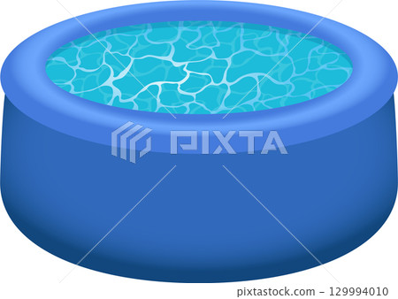 A blue kiddie pool filled with water. Perfect for outdoor summer fun and staying cool. 129994010