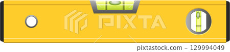 A bright yellow level tool with liquid-filled vials shows alignment accuracy for construction. A bright yellow level tool with liquid-filled vials shows alignment accuracy for construction. 129994049