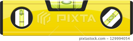 A yellow bubble level tool is shown, commonly used in construction and home improvement tasks. 129994054