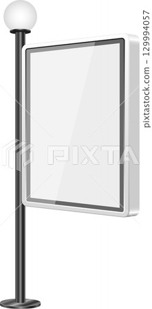 Blank digital display board on pole with light fixture for advertising, signage or information. 129994057