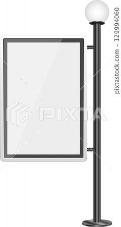 Mockup billboard with white display and sleek black pole, ready for messages or advertisement. 129994060