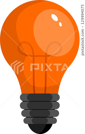 Orange lightbulb glowing. Represents ideas, innovation, illumination and energy efficiency. 129994075