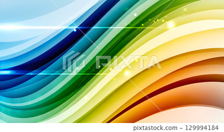An abstract background with smooth, wavy colorful stripes. 129994184