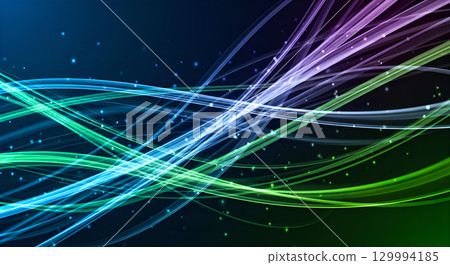 An abstract background with smooth, wavy colorful stripes. 129994185