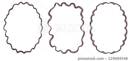 Oval Frames Hand Drawn Line Curve Scalloped Edge Set Oval Frames Hand Drawn Line Curve Scalloped Edge Set 129994546