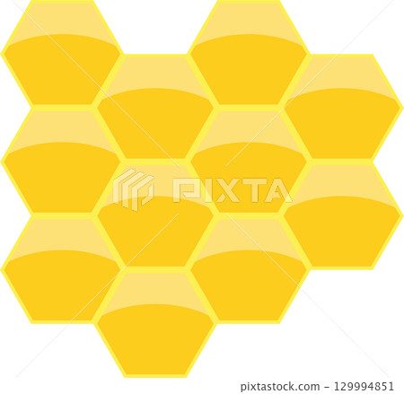 Honeycomb illustration. The honeycombs are yellow. The background is black. It is a cute design. 129994851