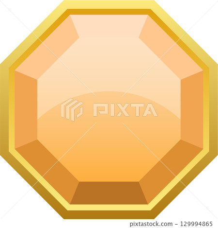 Glistening golden octagonal gem, a prized jewel with multifaceted charm and radiant glow. 129994865