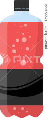 Illustration of a red carbonated drink in a plastic bottle with visible bubbles and black label. Illustration of a red carbonated drink in a plastic bottle with visible bubbles and black label. 129994888