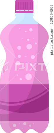 A bottle of pink soda with bubbles, showcasing a refreshing and vibrant aesthetic appeal. 129994893