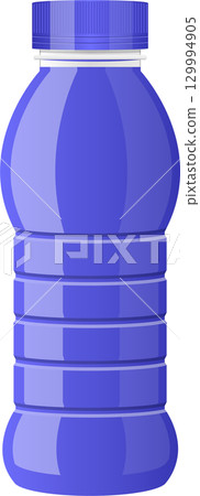 Illustrated purple plastic bottle with a ribbed body and cap, suitable for beverages or liquids. Illustrated purple plastic bottle with a ribbed body and cap, suitable for beverages or liquids. 129994905