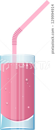 Glass of pink smoothie with straw: A delicious and refreshing treat for any time of the day. 129994914