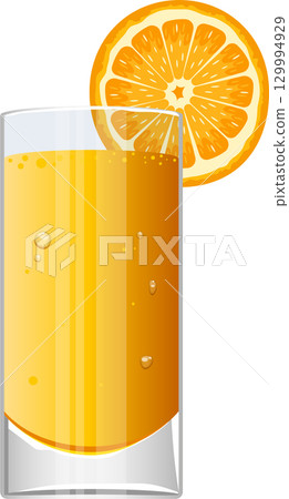 Refreshing orange juice in a glass with an orange slice, showcasing a simple and vibrant drink. Refreshing orange juice in a glass with an orange slice, showcasing a simple and vibrant drink. 129994929