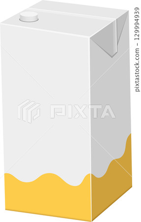 An illustration of a rectangular carton with a screw top, half-filled with yellow liquid. 129994939