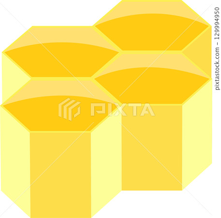 Geometric design of connected yellow and cream hexagonal prisms reminiscent of a honeycomb. Geometric design of connected yellow and cream hexagonal prisms reminiscent of a honeycomb. 129994950