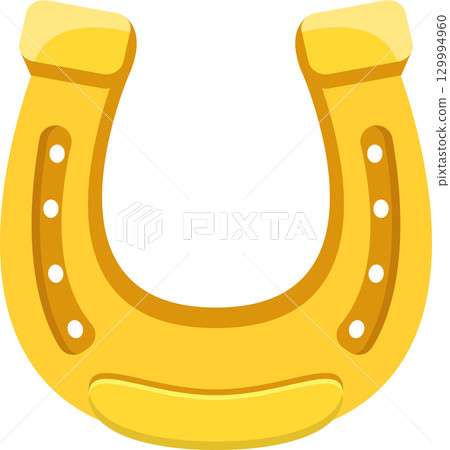 A golden horseshoe, traditionally a symbol of luck and protection, with visible nail holes. 129994960