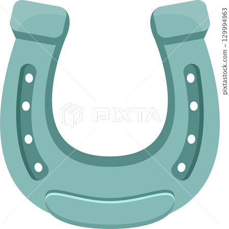 Isolated turquoise horseshoe with nail holes, often seen as a symbol of good luck and fortune. 129994963